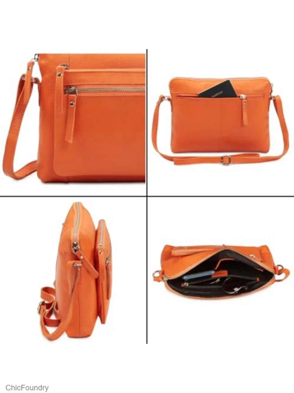 Genuine Pebbled Leather Crossbody Bag, Small Sling Shoulder Handbag with